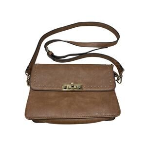 Gussaci Women's Pebbled Faux Leather Crossbody Handbag Brown With Gold Hardware